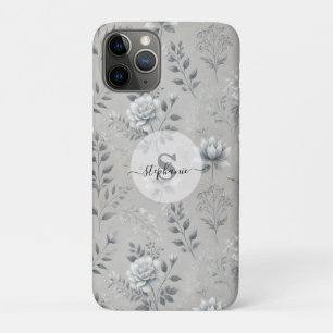 Vintage Floral Pattern on Rustic Grey Background iPhone 11 Pro Case