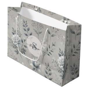 Vintage Floral Pattern on Rustic Grey Background Large Gift Bag