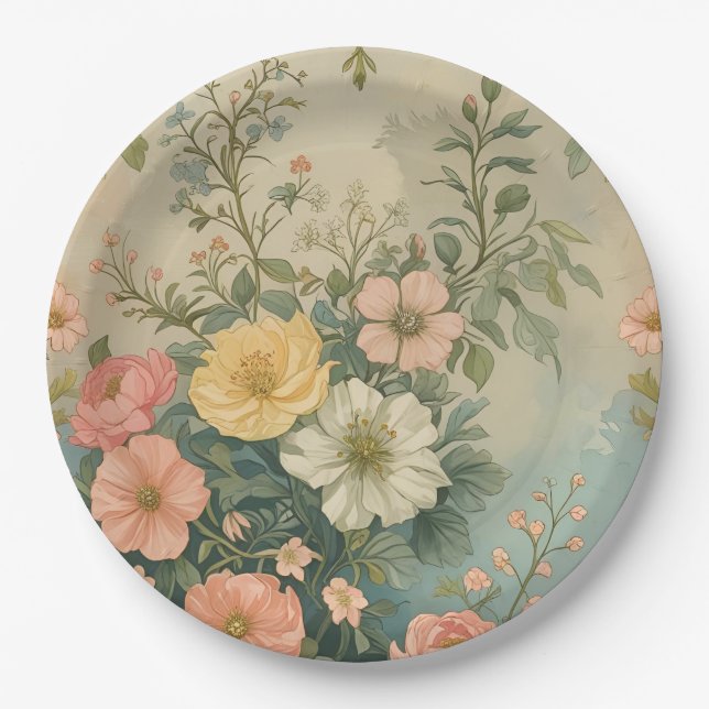 Vintage Floral Pattern  Paper Plate (Front)