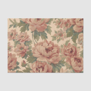 Vintage Floral Pattern Peach Roses and Greenery  Tissue Paper