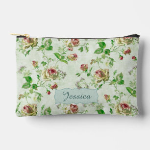 Vintage Floral Pattern Pink Roses Personalised Accessory Pouch