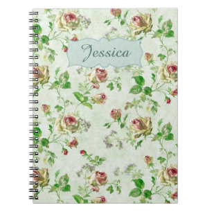 Vintage Floral Pattern Pink Roses Personalised Notebook