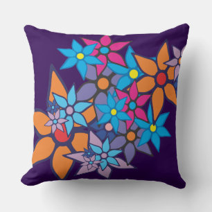 Vintage Floral Pattern Purple Background Cushion