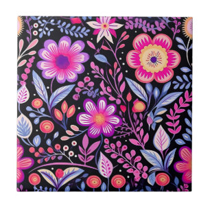 Vintage Floral Pattern Purple Flowers Shabby Chic Ceramic Tile