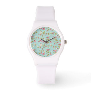 Vintage floral pattern roses blue shabby rose chic watch