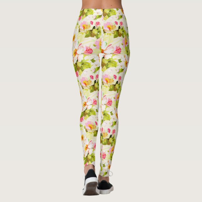 Vintage Floral Pattern Roses Peonies Yoga Leggings (Back)