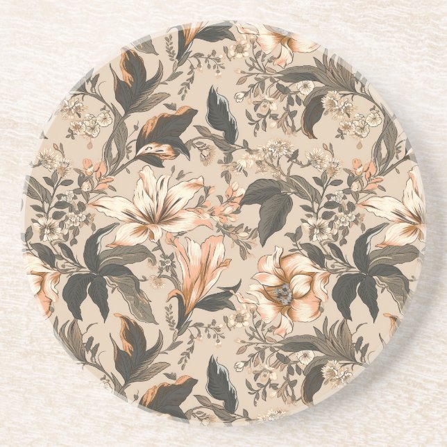Vintage Floral Pattern Sandstone Coaster (Front)