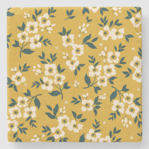 Vintage floral pattern, small white flowers. stone coaster