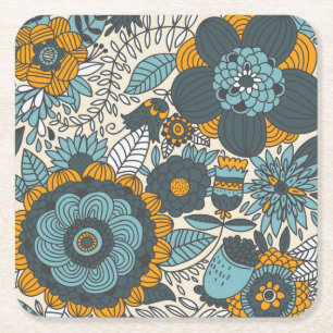 Vintage floral pattern square paper coaster