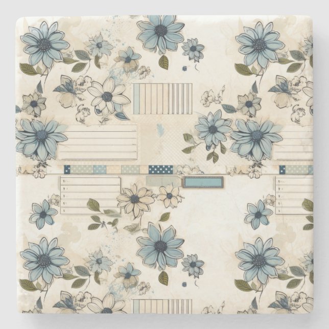 Vintage Floral Pattern Stone Coaster (Front)