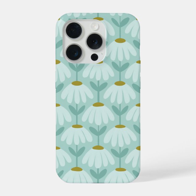 Vintage Floral Pattern Teal Blue & Olive Green iPhone Case (Back)