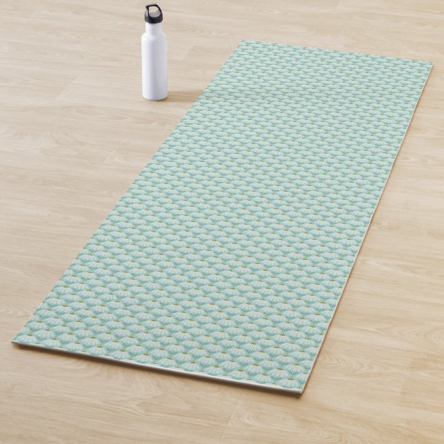 Vintage Floral Pattern Teal Blue & Olive Green Yoga Mat (In Situ)