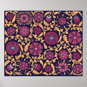 Vintage floral pattern. Uzbek suzani national orna Poster