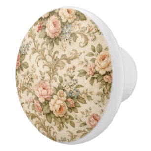 Vintage Floral Pattern Wallpaper Ceramic Knob