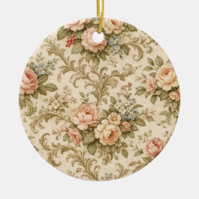 Vintage Floral Pattern Wallpaper  Ceramic Ornament (Front)
