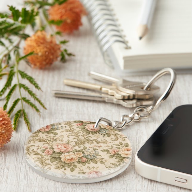 Vintage Floral Pattern Wallpaper  Key Ring (Front Right)
