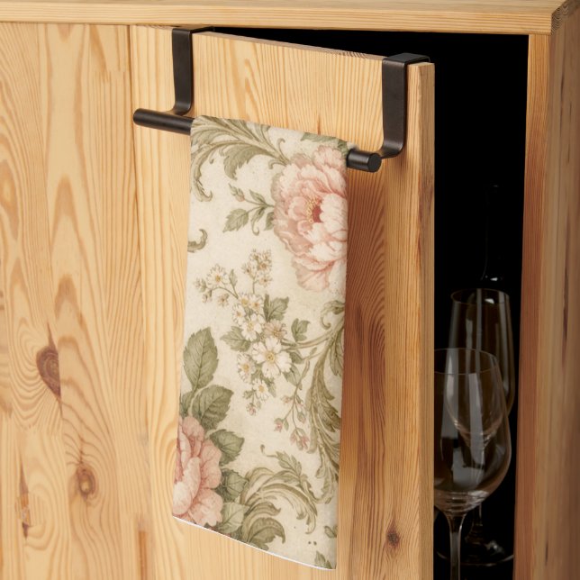 Vintage Floral Pattern Wallpaper  Tea Towel (Thirds Fold)