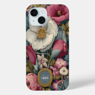 Vintage Floral Pattern with Custom Name iPhone 15 Case