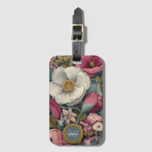Vintage Floral Pattern with Custom Name Luggage Tag