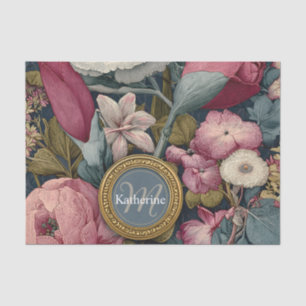 Vintage Floral Pattern with Custom Name Tissue Paper