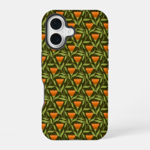 Vintage Floral Pattern with Orange Tulips iPhone 16 Case
