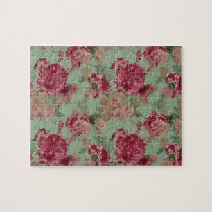 Vintage Floral Pattern With Pastel Colours Flowers Jigsaw Puzzle