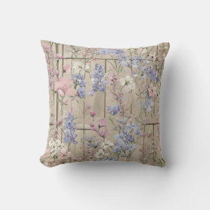 Vintage Floral Pattern With Pink And Blue Blooms. Cushion
