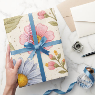 Vintage Floral Pattern with Roses and Daisies Wrapping Paper