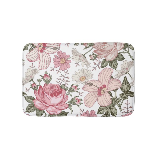 Vintage Floral Pattern with Roses Bath Mat (Front)