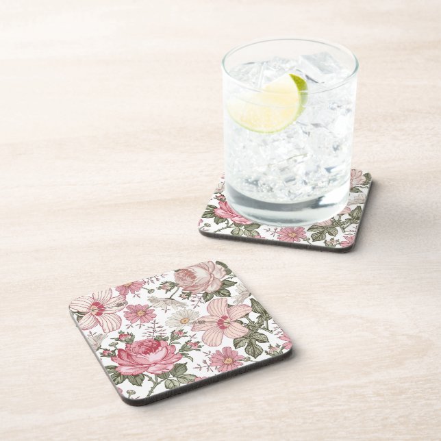 Vintage Floral Pattern with Roses Coaster (Right Side)