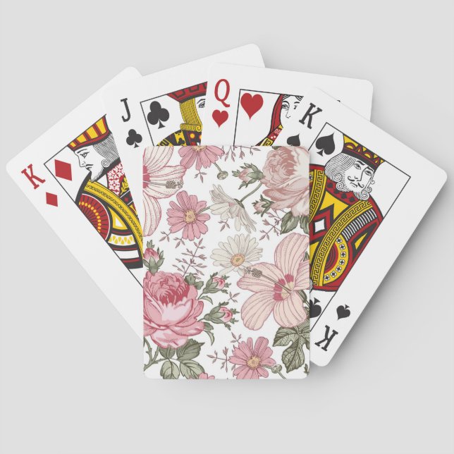 Vintage Floral Pattern with Roses Playing Cards (Back)