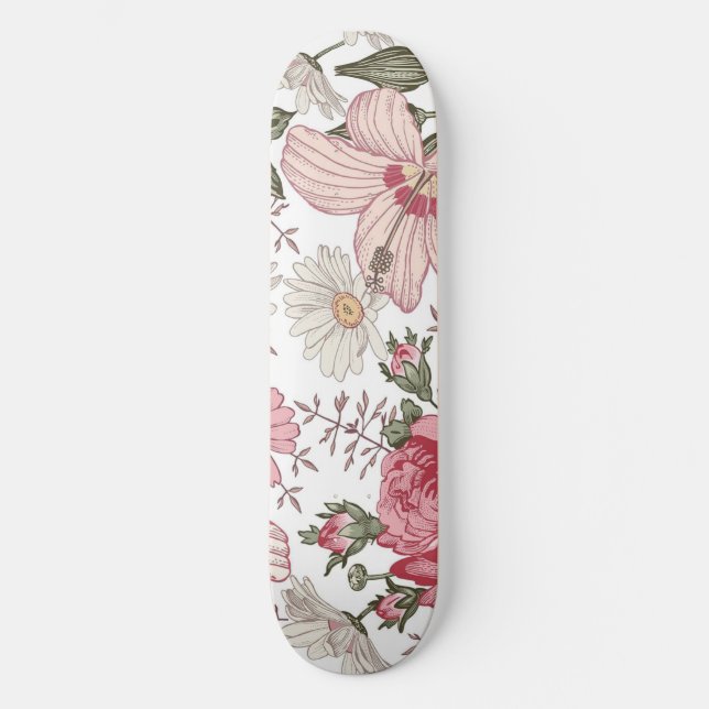 Vintage Floral Pattern with Roses Skateboard (Front)