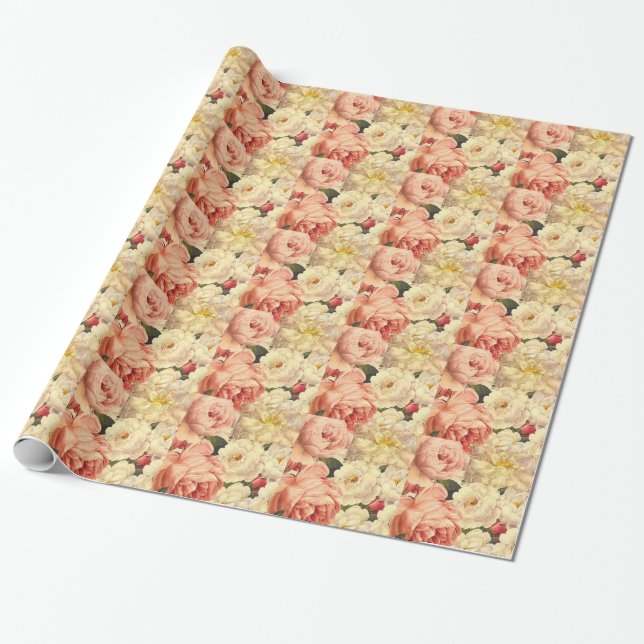 Vintage Floral Pattern Wrapping Paper (Unrolled)