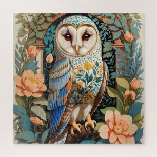 Vintage Floral Patterned Barn Owl Jigsaw Puzzle