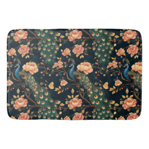 Vintage Floral Peacock Pattern Bath Mat