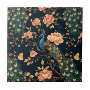 Vintage Floral Peacock Pattern Ceramic Tile