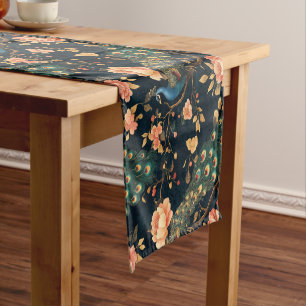 Vintage Floral Peacock Pattern Short Table Runner