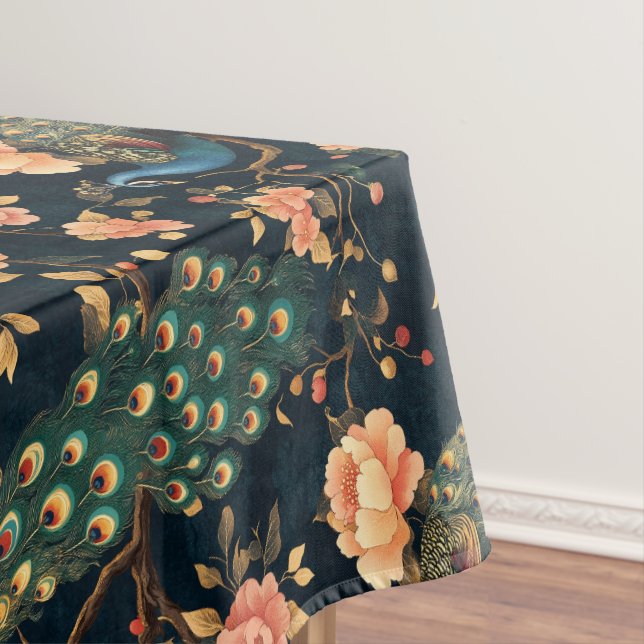 Vintage Floral Peacock Pattern Tablecloth (In Situ)