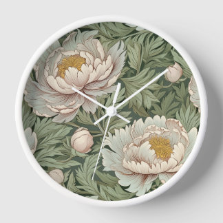 Vintage Floral Peony Patterned Round Clock