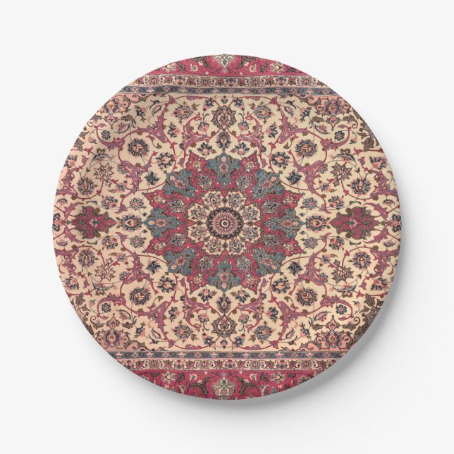 Vintage Floral Persian Carpet Pattern Paper Plate (Front)
