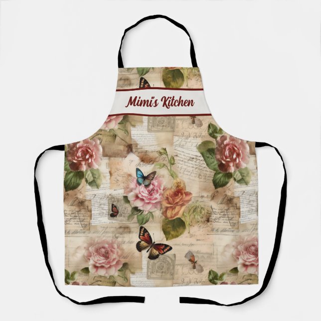 Vintage Floral Personalised All-Over Print Apron (Front)