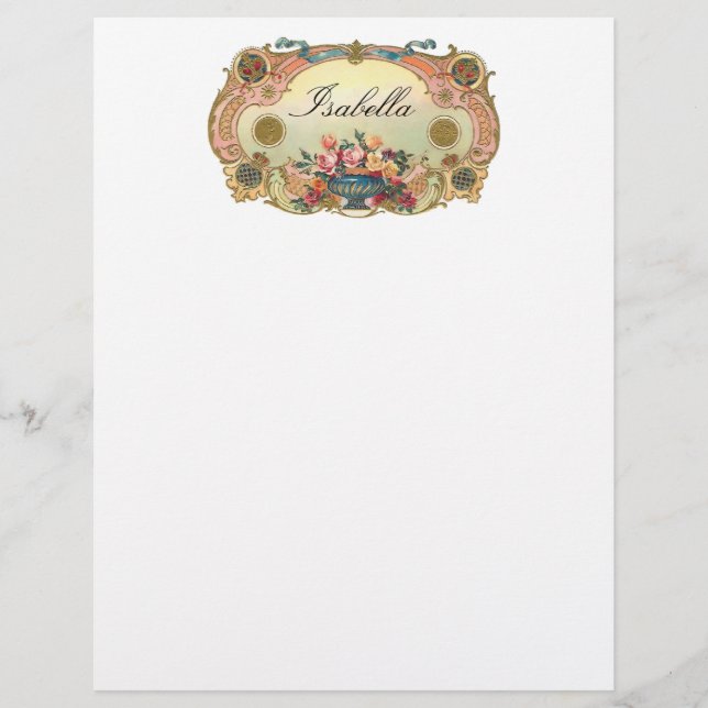 Vintage Floral Personelized Letterhead Stationery (Front)