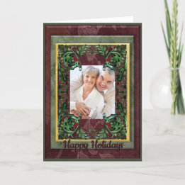 Vintage Floral Photo Holiday Personalise Greeting Card
