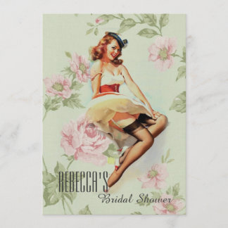 vintage floral pin up girl retro bridal shower invitation