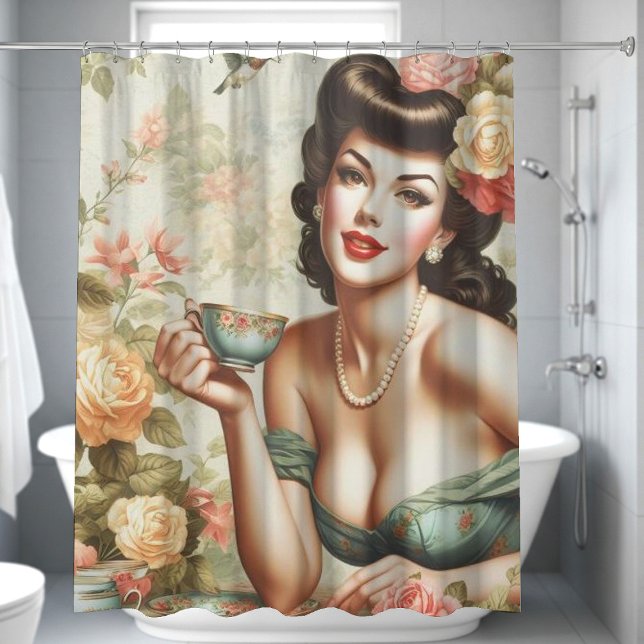Vintage Floral Pin Up Shower Curtain (Creator Uploaded)