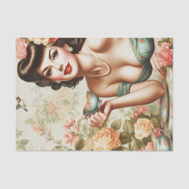 Vintage Floral Pin Up Tissue Paper (Front)