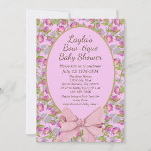 Vintage Floral Pink Bow Boutique Baby Shower Invitation