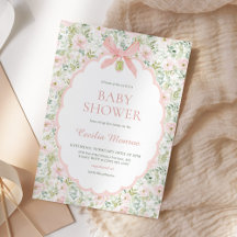 Vintage Floral Pink Bow Girl Baby Shower