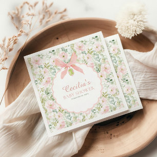 Vintage Floral Pink Bow Girl Baby Shower Napkin