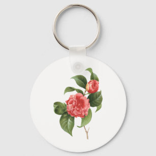 Vintage Floral, Pink Camellia Flowers by Redoute Key Ring
